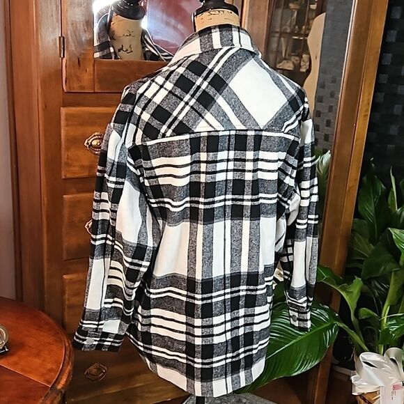 Zara black & white plaid oversized jacket size Small - Picture 10 of 14